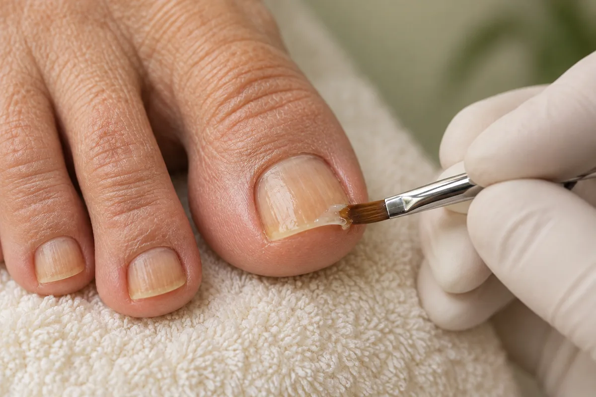 Illustratief detail van gel bij een beschadigde nagelhoek, met natuurlijke huid- en nagelstructuur